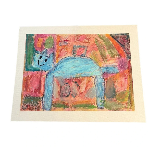 Outsider Art Pastel Cat Picture Matted - Picture 6 of 6